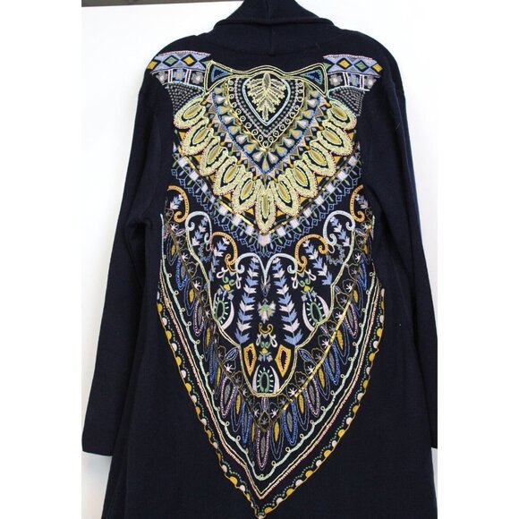 Soft Surroundings Long Black Sweater Cardigan sz 1X NWT Beaded Embroider Flower - Picture 2 of 13